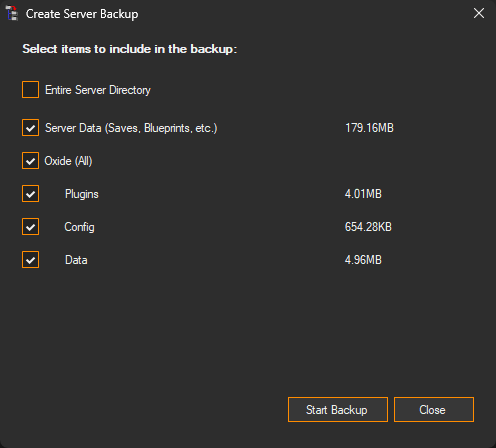 Backup options for the server image